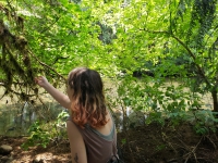 Aubrey touching a branch