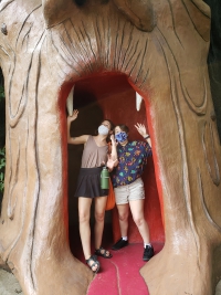Me and Aubrey acting silly-scared in the giant witch structure's mouth