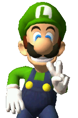 Luigi putting up a peace sign and smiling