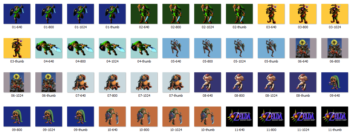 screenshot showing multiple versions of each bitmap file