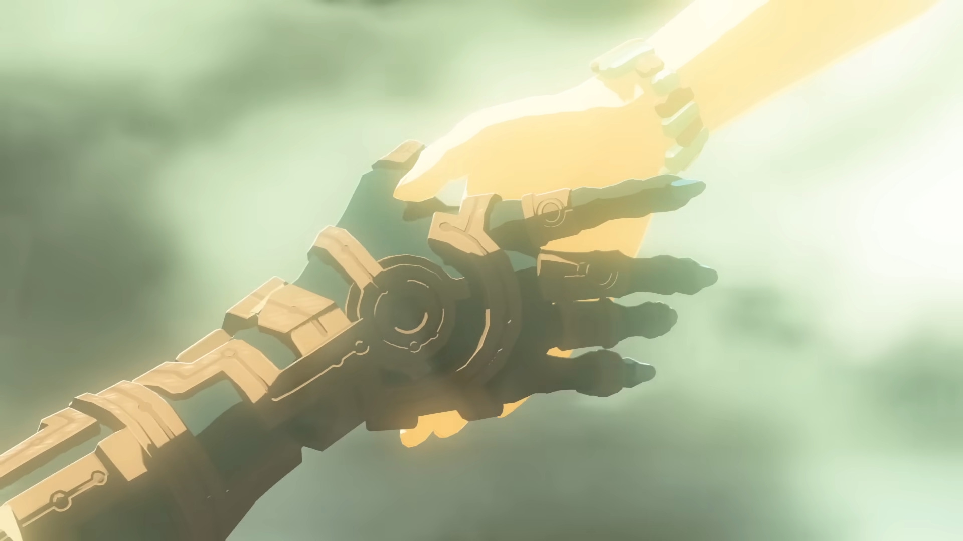Link's hand in the feminine figure's hand