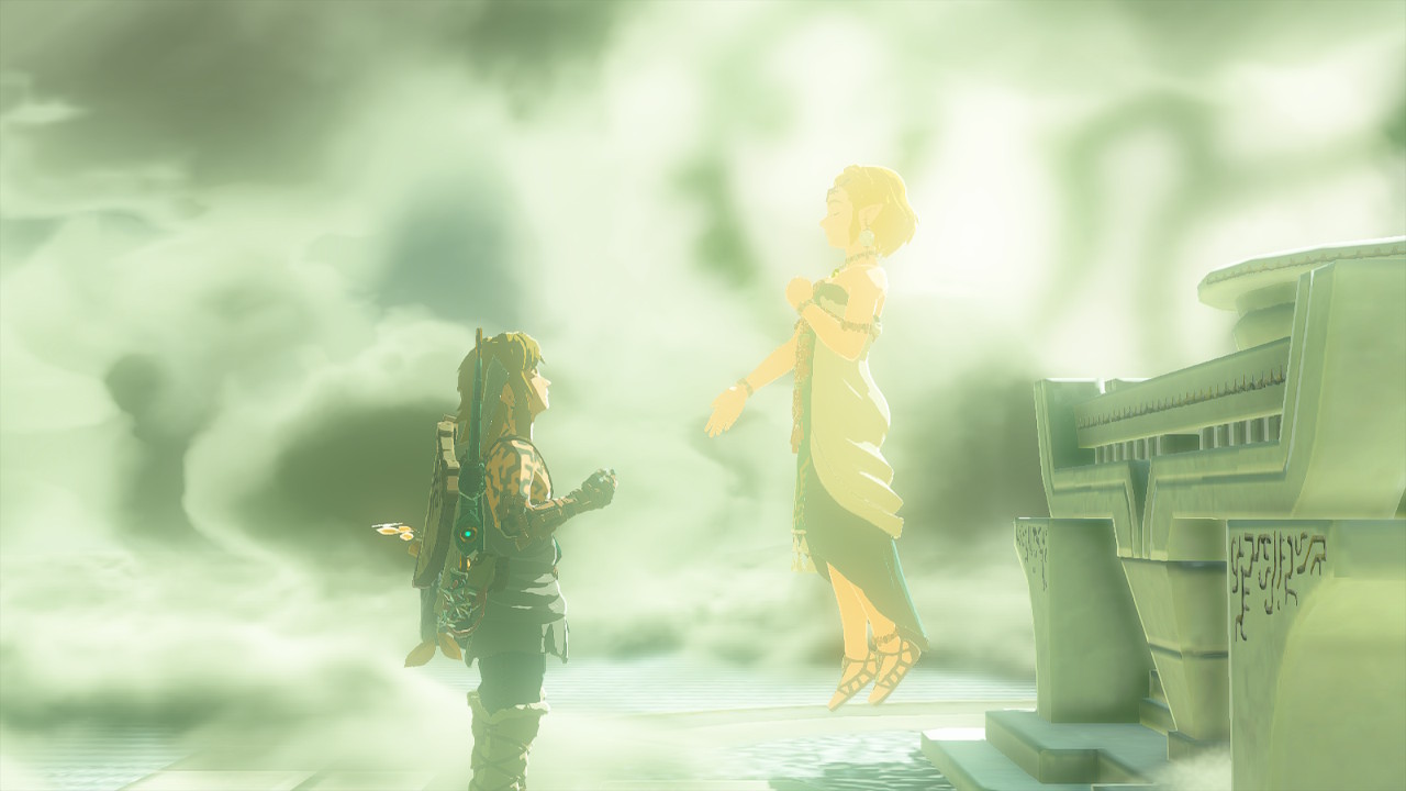 Link standing before a floating Zelda