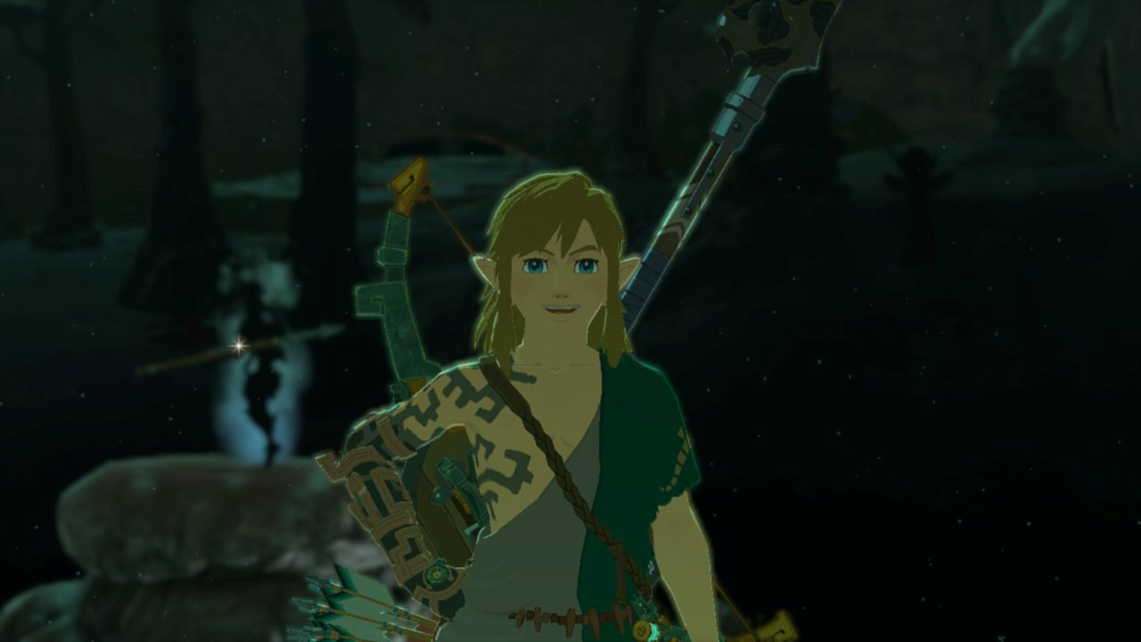 Link posing from a distance with the soldier