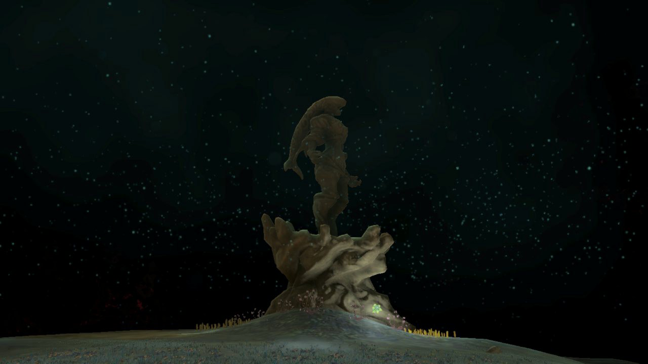 Lone Zora statue in the darkness of the depths