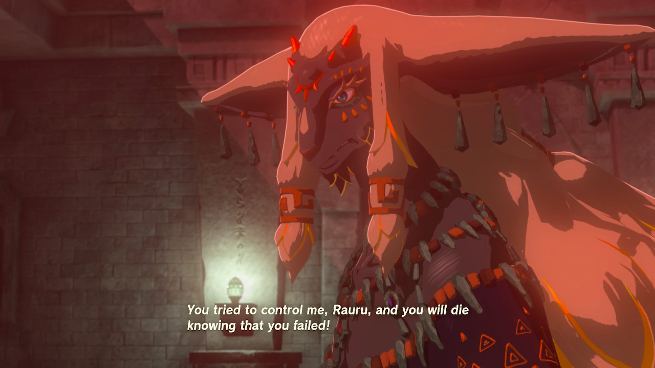 Rauru glares, furious. Ganondorf says, 'You tried to control me, Rauru, and you will die knowing that you failed!'