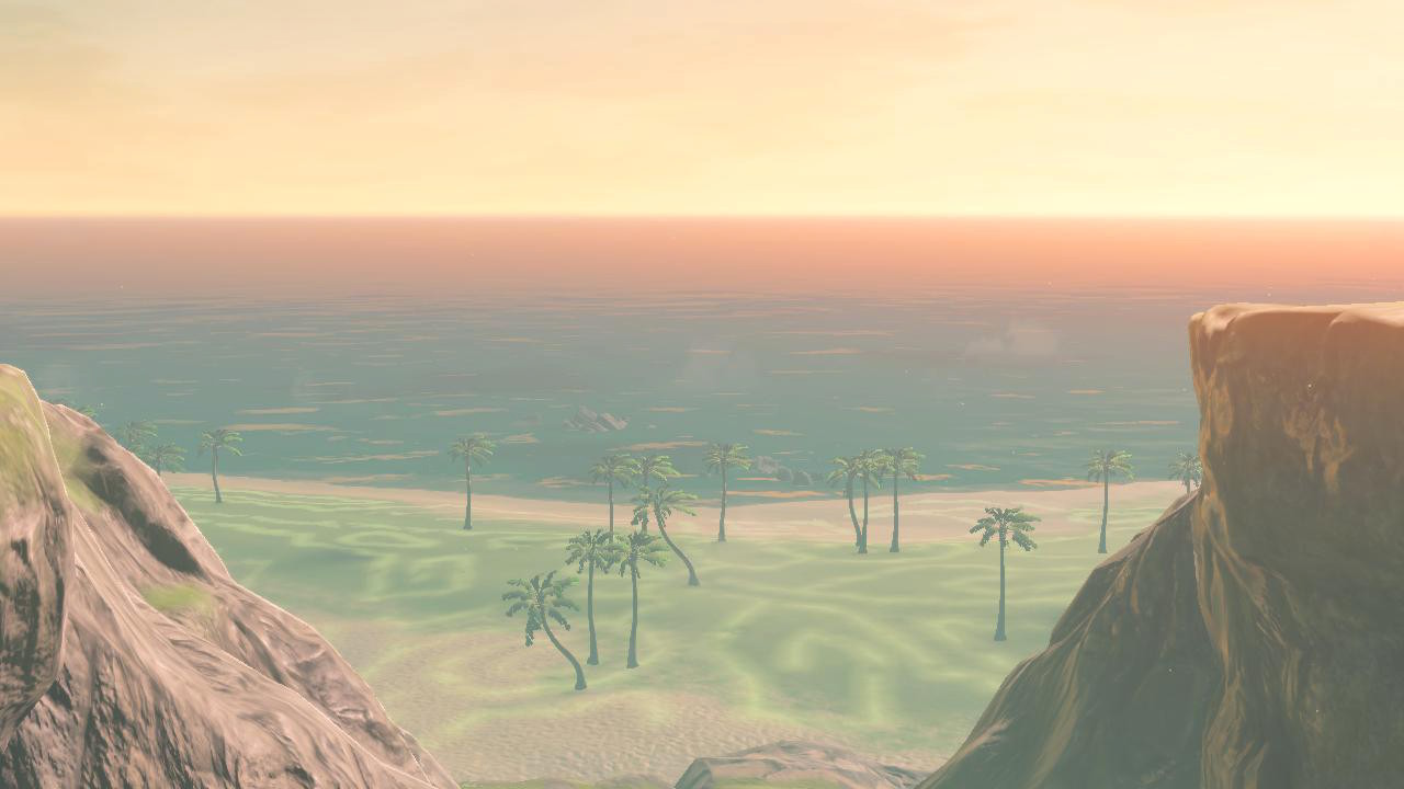 Shimmering sunset beach with geoglyph lines
