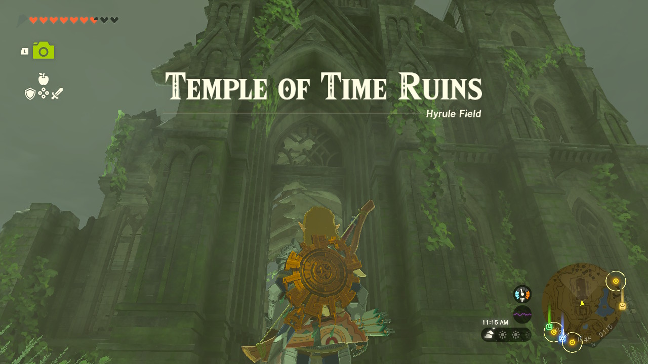 Link stands before the Temple of Time ruins