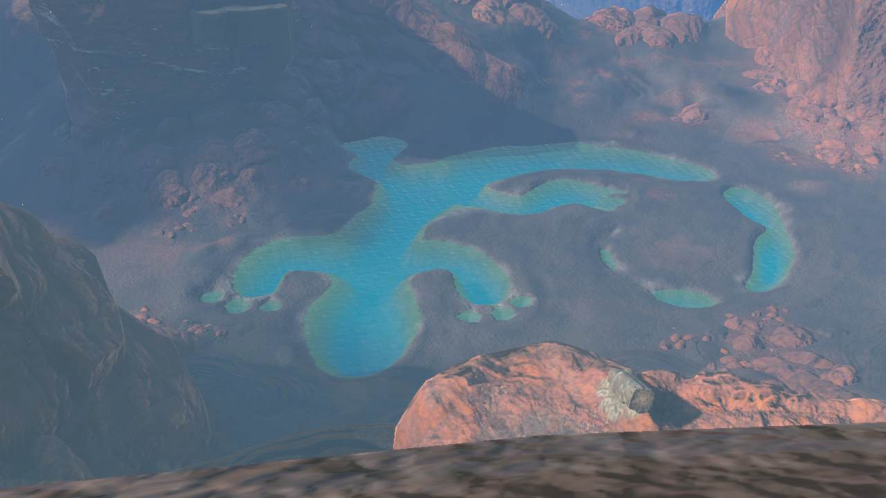 One salamander lake from above, with striking blue-green water