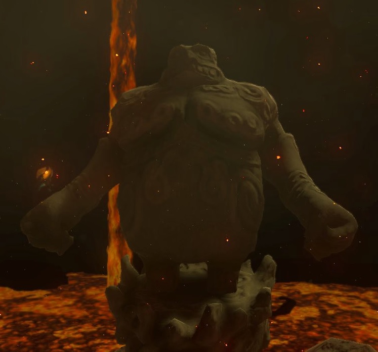 A hulking Goron figure in the lava-filled depths
