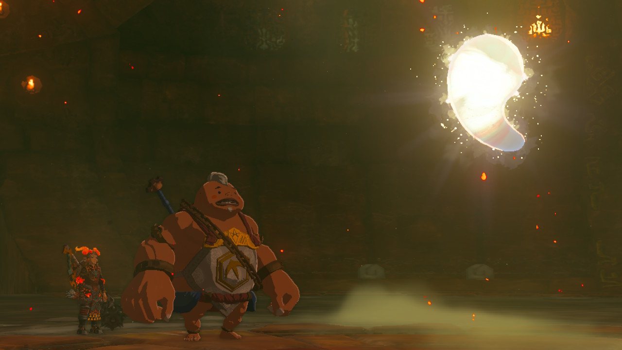 Link and Yunobo stand before the glowing tear