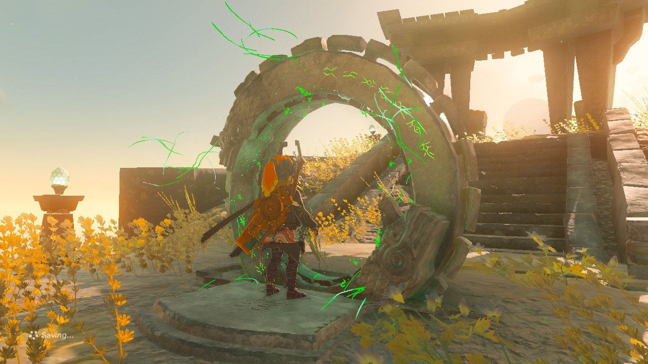 Link activating a Zonai ring on Courage Island