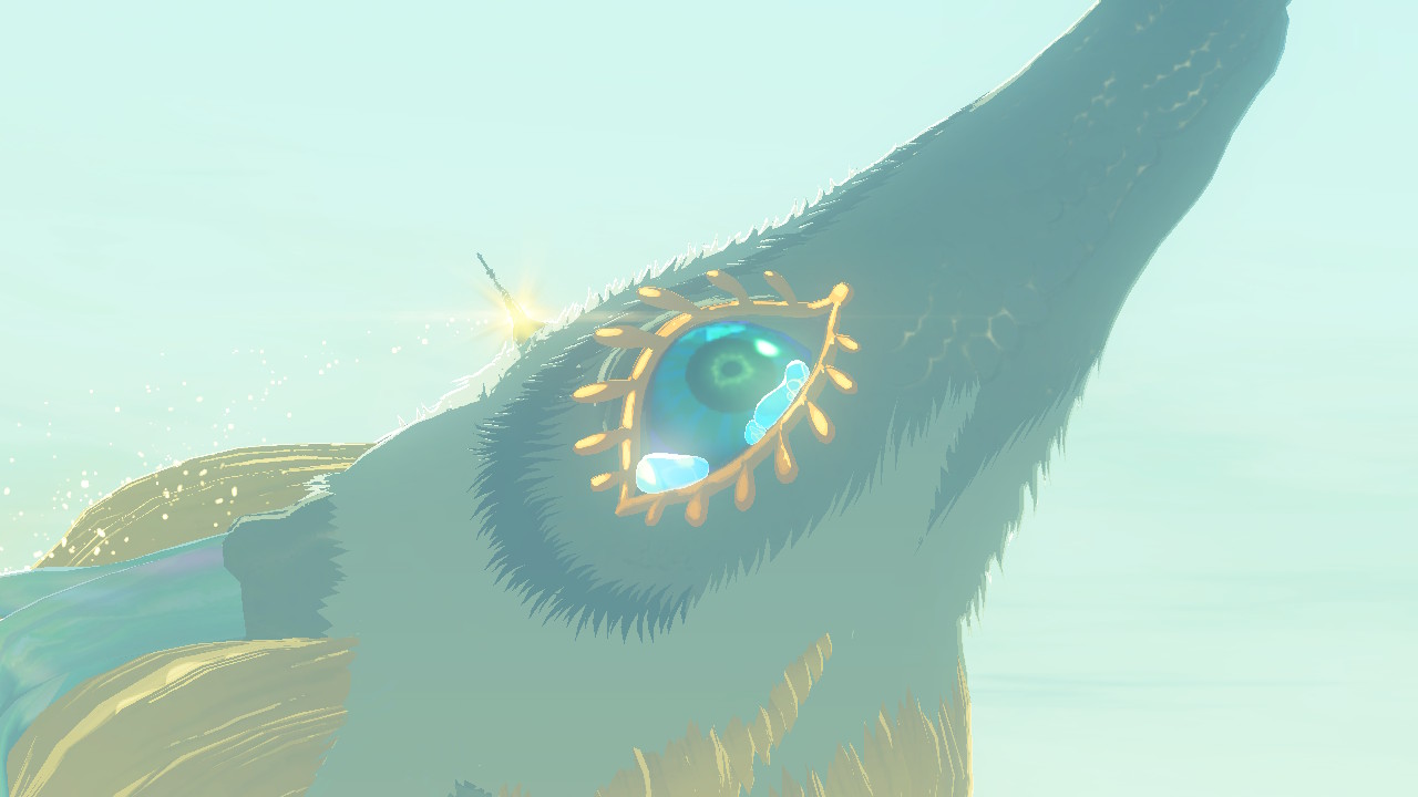 The light dragon's eye glistens with another tear, the Master Sword sleeping in her forehead, shrouded withh flowing, sacred light