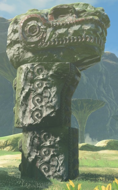Zonai dragon statue decorated with swirls